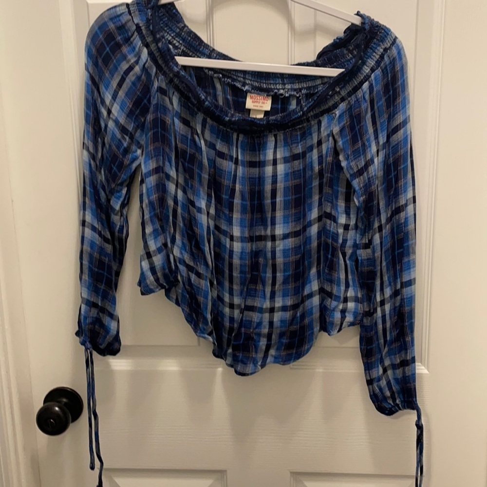Blue Print Off Shoulder Crop Top Large